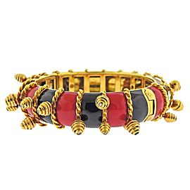 Red Black Enamel Gold Diamond Charm Bangle Bracelet