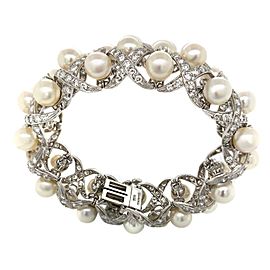 David Webb 18 Karat White Gold Diamond Cultured Pearl Bracelet