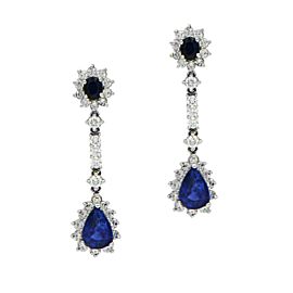 Sea Wave Diamonds 18k White Gold 5.64CT Sapphire 2.45CT Diamond Blue Sapphire and Diamond Earrings