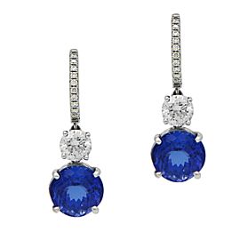 Sea Wave Diamonds 18k White Gold 7.59CT Diamond and Tanzanite Earrings