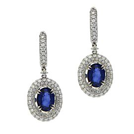 Sea Wave Diamonds 18k White Gold 2.84CT Sapphire 2.17CT Diamond Blue Sapphire and Diamond Earrings