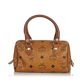 MCM Visetos Leather Boston Bag