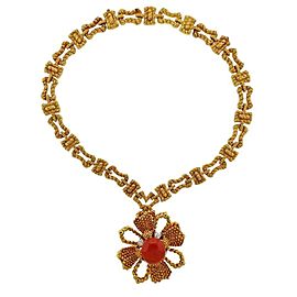 Wander France Gold Diamond Coral Pendant Brooch