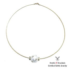 Diamond South Sea Pearl Necklace 13.80 mm 14k Gold Certified $3,950 920457