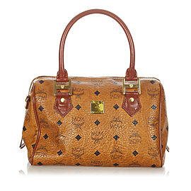 MCM Visetos Leather Boston Bag