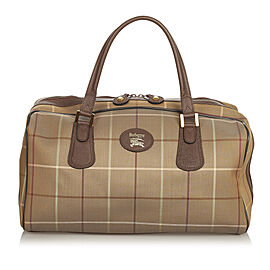 Burberry Plaid Canvas Boston Bag