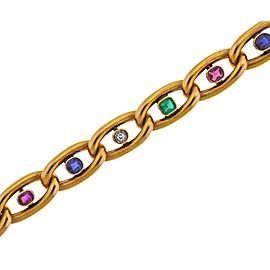 French Antique Diamond Sapphire Emerald Ruby Gold Bracelet