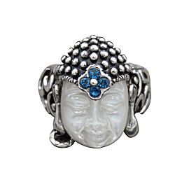 Barbara Bixby 925 Sterling Silver and 18K Yellow Gold with Mother Of Pearl and Blue Topaz Carved Buddha Ring Size 10.25