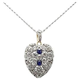 Edwardian Diamond Sapphire Locket and Chain