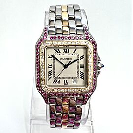 CARTIER PANTHERE 27mm 1 Row Gold 0.48TCW Diamonds & 0.77TCW Red Rubies Watch