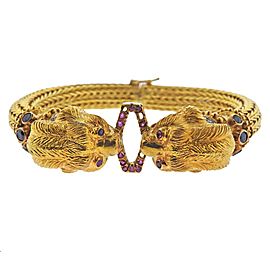 Lalaounis Greece Ruby Diamond Sapphire Chimera Gold Bracelet