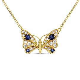 18K Yellow Gold Diamond & Sapphire Butterfly Pendant Necklace