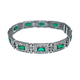 Platinum, Diamond and Simulated Emerald Bracelet, France