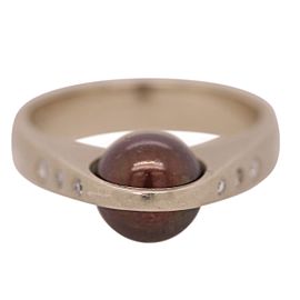 Oval Ring with Round Brown Stone and Diamonds