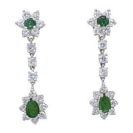 14K White Gold Diamond & Emerald Drop Earrings