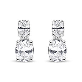 True 14K White Gold 1.0 Cttw Oval Lab Grown Diamond 2 Stone Drop and Dangle Stud Earrings (G-H Color, VS2-SI1 Clarity)