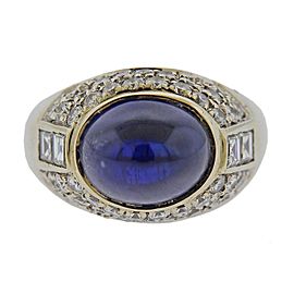 Sapphire Cabochon Diamond Gold Cocktail Ring