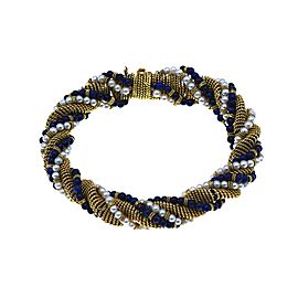 Cartier Twisted Gold, Lapis and Cultured Pearl Bracelet