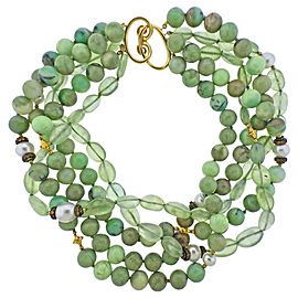 Verdura Multi Gem Set Pearl Gold Torsade Necklace