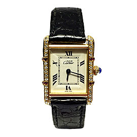 Cartier Must de Cartier Tank Vermeil 18K Yellow Gold Plated Sterling Silver Leather Diamond & Ruby 22.50mm Watch