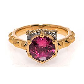 18k Gold Gucci Le Marche Des Merveilles Feline Head Pink Tourmaline Ring