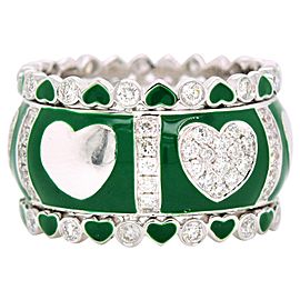 Diamond and Green Enamel White Gold Ring 18 Karat with 1.03 Carat in Diamonds