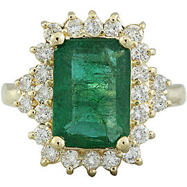 3.72 Carat Emerald 14K Yellow Gold Diamond Ring