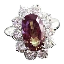 18K White Gold Alexandrite & 4.74ct Diamond Ring Size 6.5