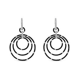 18K White Gold Round 2 1/3 Cttw Black and White Diamond Graduated Hoop Dangle Earrings (Black and F-G Color, VS1-VS2 Clarity)