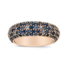 18K Rose Gold Multi Row Blue Sapphire Domed Top Band Ring - Ring Size 7