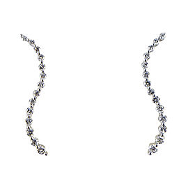 14K White Gold Curved Diamond Dangle Earrings