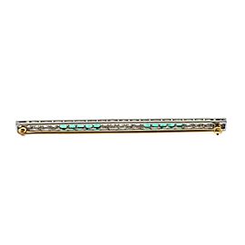 Art Deco Emerald Diamond Platinum Gold Bar Brooch