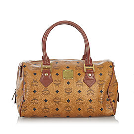 MCM Visetos Leather Boston Bag