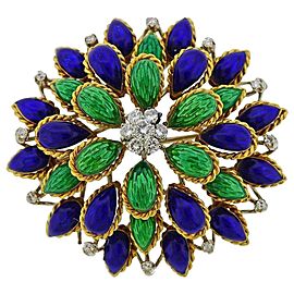 Diamond Enamel Gold Brooch Pin