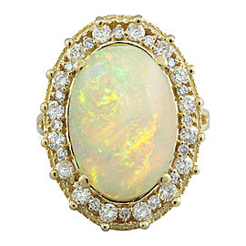 7.00 Carat Opal 14K Yellow Gold Diamond Ring