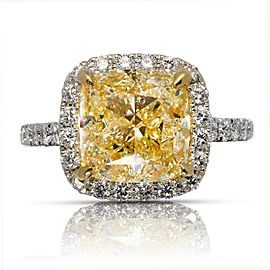 6 CARAT CUSHION CUT YELLOW DIAMOND ENGAGEMENT RING 18K WHITE GOLD GIA CERTIFIED 5 CT BY MIKE NEKTA