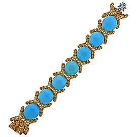 1970s Turquoise Diamond Gold Bracelet