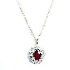 18k Yellow Gold Classic Ruby Elegant Diamond Pendant Necklace