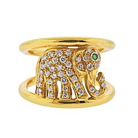 Diamond Emerald Gold Elephant Band Ring