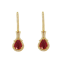 Rubies Long Drop Earrings in Yellow Gold with Diamonds