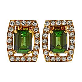 David Webb Green Tourmaline Diamond Gold Earrings