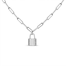 .925 Sterling Silver 1/10 Cttw Round Diamond Lock Pendant 20" Paperclip Chin Necklace (H-I Color, SI1-SI2 Clarity)