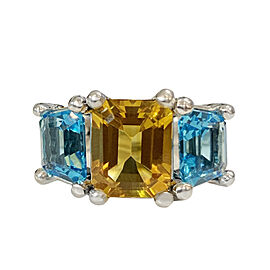 David Yurman Three stone Citrine & Blue Topaz Ring