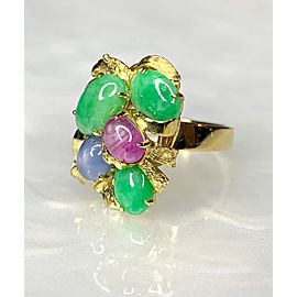 14K Yellow Gold Star Sapphire with Jade Cabochon Ring