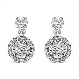 True 18K White Gold 2.0 Cttw Round Shape Diamond Composite Halo Dangle Stud Earring (F-G Color, VS1-VS2 Clarity)