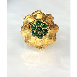 14K Yellow Gold with Green Jadeite Cabochon Cluster Ring