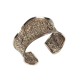 Sterling Silver Repousse Floral Motif Cuff Bracelet