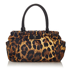 Ferragamo Vara Leopard Print Nylon Handbag