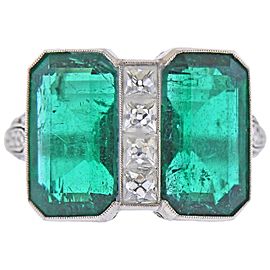 Art Deco 9.55 Carat Emerald Diamond Platinum Ring