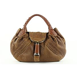 Fendi Large Brown Leather Spy Hobo Bag with Woven Handle 68ff423